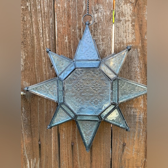 Vintage Large 12” Moroccan Star Textured Glass Tealight Candle Holder (Unused) - Picture 6 of 12